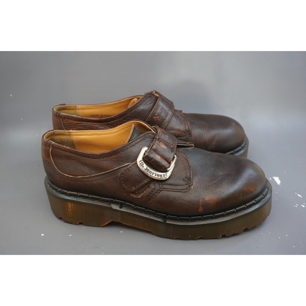 VTG Dr Martens 8314 Monk Strap Platform Shoes Brown Leather England Mens US 10